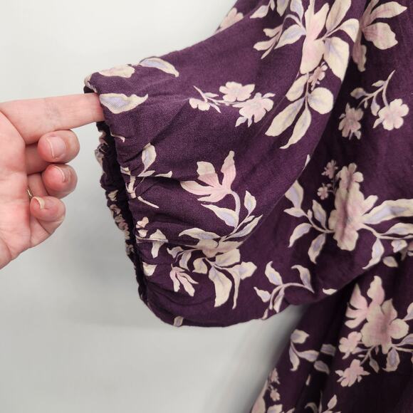 NWT Free People Purple Floral 3/4 Sleeve Portia Printed Boho Mini Dress Women  M - Picture 9 of 14